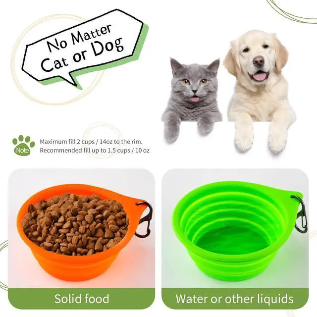 Alt view image 3 of 6 - Dog Bowl Travel Collapsible Bowls 2 Pack, Portable Foldable Cats Dogs Water Dish Puppy Bowl (Orange 172 + Fluorescent Green)
