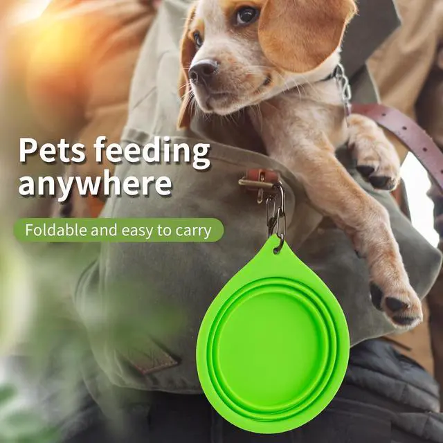 Alt view image 4 of 6 - Dog Bowl Travel Collapsible Bowls 2 Pack, Portable Foldable Cats Dogs Water Dish Puppy Bowl (Orange 172 + Fluorescent Green)