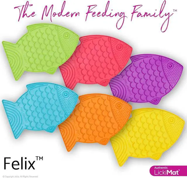 Alt view image 4 of 5 - LickiMat Felix, Fish-Shaped Cat Slow Feeders Lick Mat, Boredom Anxiety Reducer; Perfect for Food, Treats, Yogurt, or Peanut Butter. Fun Alternative to a Slow Feed Cat Bowl or Dish, Pink