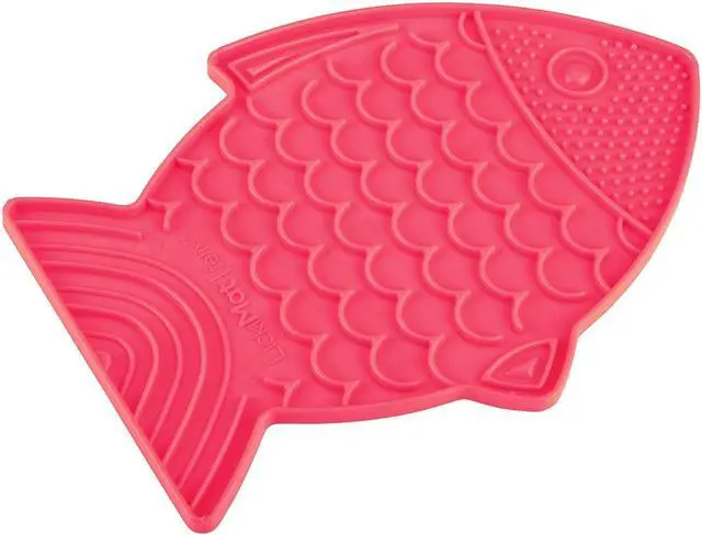 Alt view image 3 of 5 - LickiMat Felix, Fish-Shaped Cat Slow Feeders Lick Mat, Boredom Anxiety Reducer; Perfect for Food, Treats, Yogurt, or Peanut Butter. Fun Alternative to a Slow Feed Cat Bowl or Dish, Pink