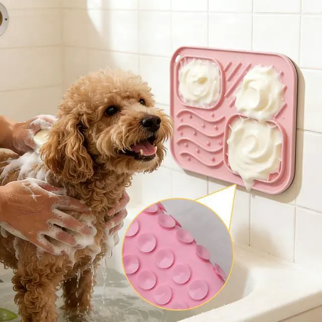 Alt view image 3 of 7 - Lick Mat for Cat & Puppy, Premium Silicone SlowFeeder Bowl, BPAFree, FoodGrade, SuctionCup Design for Dry & Wet Food Anxiety & Boredom Relief, Dishwasher & Freezer Safe, Pink