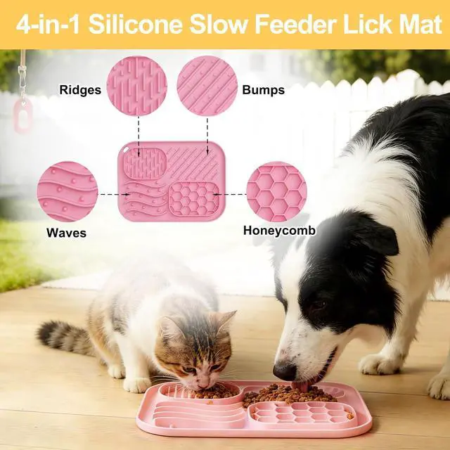 Alt view image 4 of 7 - Lick Mat for Cat & Puppy, Premium Silicone SlowFeeder Bowl, BPAFree, FoodGrade, SuctionCup Design for Dry & Wet Food Anxiety & Boredom Relief, Dishwasher & Freezer Safe, Pink