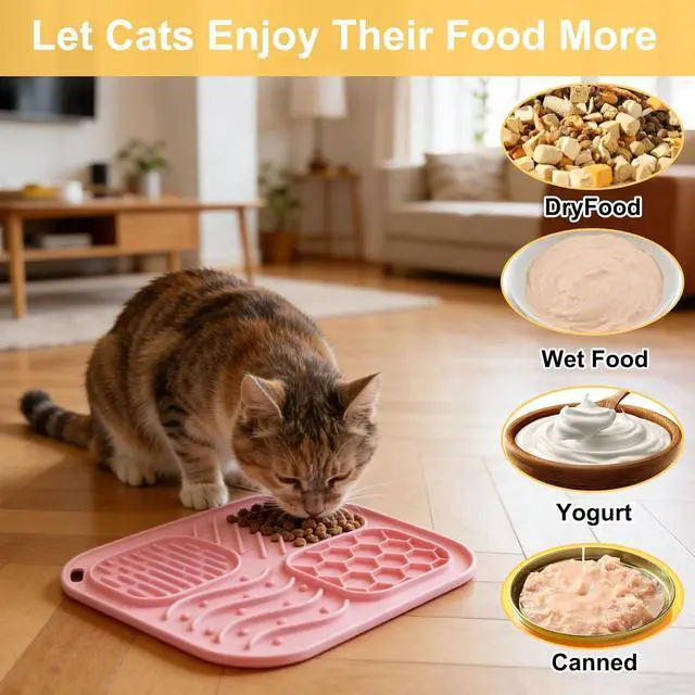 Alt view image 5 of 7 - Lick Mat for Cat & Puppy, Premium Silicone SlowFeeder Bowl, BPAFree, FoodGrade, SuctionCup Design for Dry & Wet Food Anxiety & Boredom Relief, Dishwasher & Freezer Safe, Pink