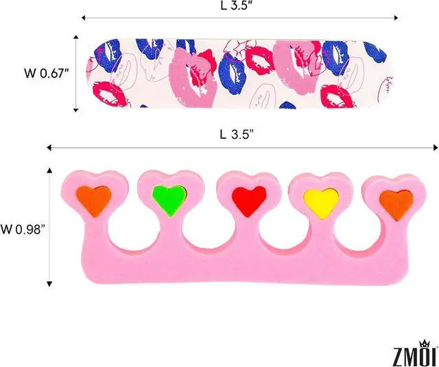 Alt view image 4 of 5 - 6 Pieces Colorful Girly Mini Emery Nail Files + 6 Pairs Heart Design Toe Separators Manicure/Pedicure Kit Kid Spa Party (Pack of 1)