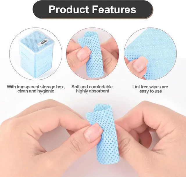Alt view image 3 of 6 - Lint Free Nail Wipes 350Pcs Nail Polish Removal Wipes Disposable Non-Woven Nail Cotton Pads Super Absorbent Eyelash Extension Glue Cleaning Wipe Nail Salon and Home Use, Blue