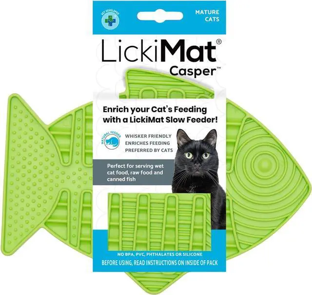 Main image of LickiMat Casper, Fish-Shaped Cat Slow Feeders Lick Mat, Boredom Anxiety Reducer; Perfect for Food, Treats, Yogurt, or Peanut Butter. Fun Alternative to a Slow Feed Cat Bowl or Dish, Green