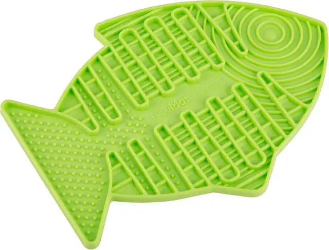Alt view image 3 of 7 - LickiMat Casper, Fish-Shaped Cat Slow Feeders Lick Mat, Boredom Anxiety Reducer; Perfect for Food, Treats, Yogurt, or Peanut Butter. Fun Alternative to a Slow Feed Cat Bowl or Dish, Green
