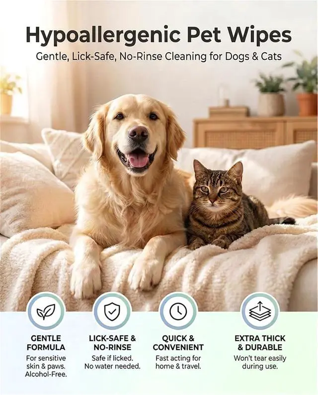 Alt view image 7 of 7 - Pet Glove Wipes, Dual Sides Deodorizing Hypoallergenic No-Rinse Grooming Mitts with Natural Extracts Bath Cleaning for Dogs, Cats, Rabbits