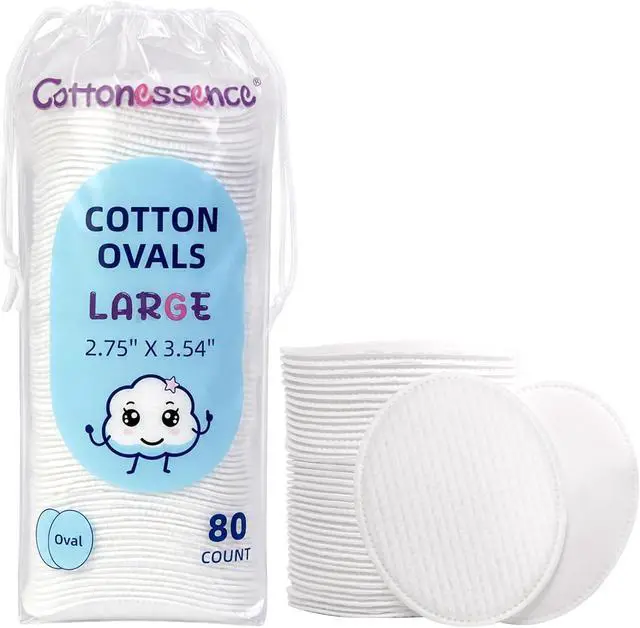 Main image of Cottonessence Premium Cotton Ovals (80 Count) - 80 Count (Pack of 1), 2.75" x 3.54", Large Oval Cotton Pads,Soft, Thick, Lint-Free & Highly Absorbent for Makeup Removal, Facial Cleansing & Skincare