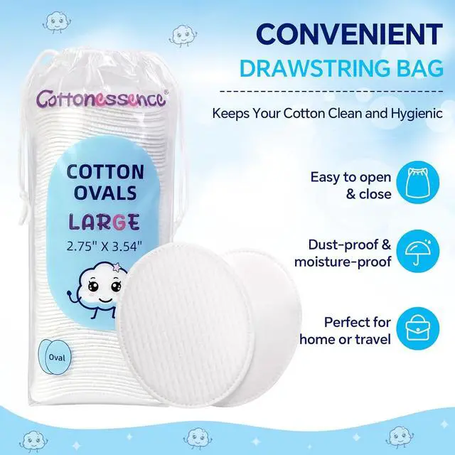 Alt view image 6 of 6 - Cottonessence Premium Cotton Ovals (80 Count) - 80 Count (Pack of 1), 2.75" x 3.54", Large Oval Cotton Pads,Soft, Thick, Lint-Free & Highly Absorbent for Makeup Removal, Facial Cleansing & Skincare