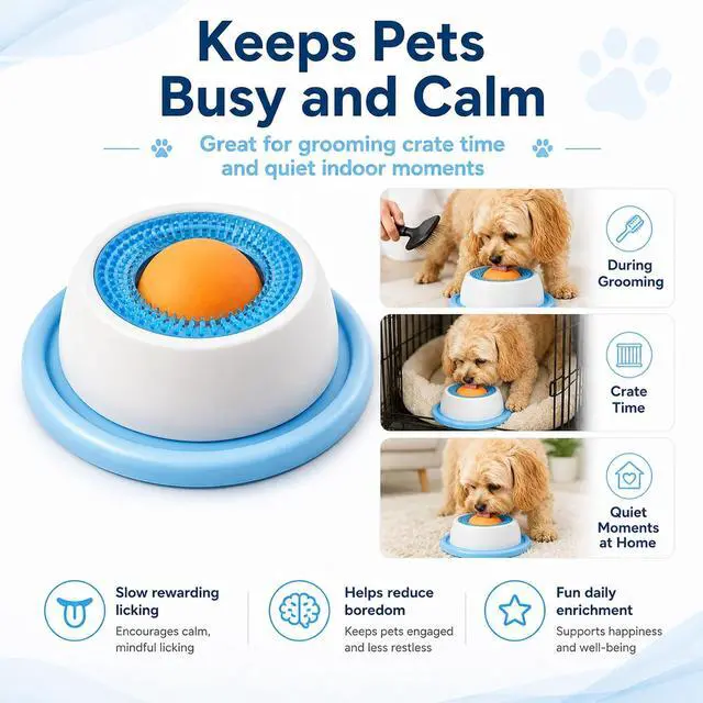 Alt view image 3 of 7 - Dog Lick Bowl with Rolling Ball,Lick Bowl for Dogs for Wet Food,Yogurt,Bone Broth&Peanut Butter.Non-Slip Rolling Ball Dog Lick Bowl,Slow Feeder Dog Bowl Enrichment Toy for Dogs&Cats(Blue)