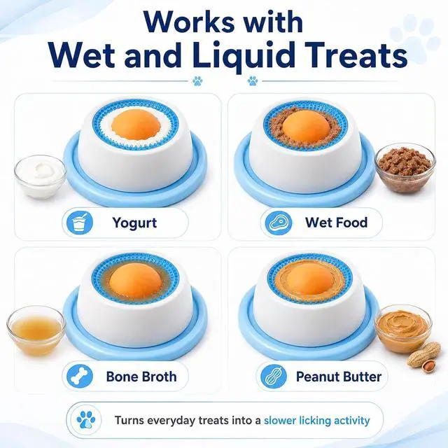 Alt view image 4 of 7 - Dog Lick Bowl with Rolling Ball,Lick Bowl for Dogs for Wet Food,Yogurt,Bone Broth&Peanut Butter.Non-Slip Rolling Ball Dog Lick Bowl,Slow Feeder Dog Bowl Enrichment Toy for Dogs&Cats(Blue)