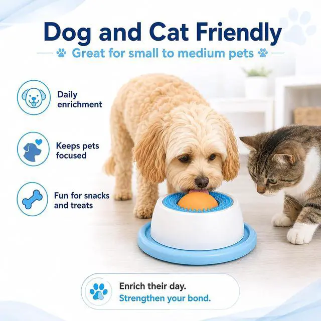 Alt view image 6 of 7 - Dog Lick Bowl with Rolling Ball,Lick Bowl for Dogs for Wet Food,Yogurt,Bone Broth&Peanut Butter.Non-Slip Rolling Ball Dog Lick Bowl,Slow Feeder Dog Bowl Enrichment Toy for Dogs&Cats(Blue)