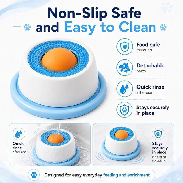 Alt view image 7 of 7 - Dog Lick Bowl with Rolling Ball,Lick Bowl for Dogs for Wet Food,Yogurt,Bone Broth&Peanut Butter.Non-Slip Rolling Ball Dog Lick Bowl,Slow Feeder Dog Bowl Enrichment Toy for Dogs&Cats(Blue)