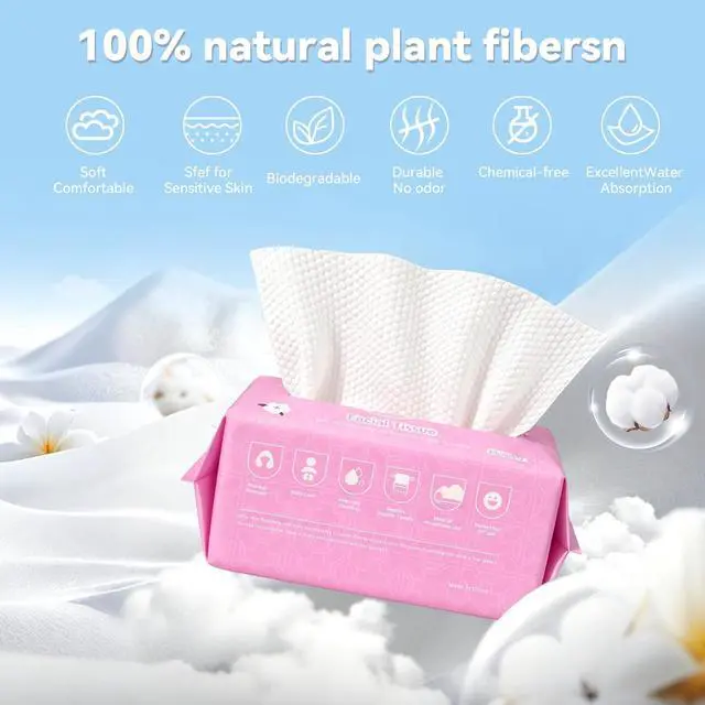 Alt view image 2 of 7 - Disposable Face Towels 80 Count, 100% Pure Cotton Ultra Soft & Thick Facial Tissues, Lint-Free Wet Dry Use Face Cloths, Dual Texture Makeup Remover Wipes for Sensitive Skin