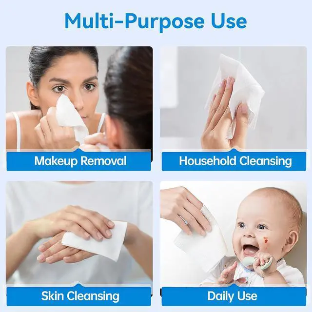 Alt view image 5 of 7 - Disposable Face Towels 80 Count, 100% Pure Cotton Ultra Soft & Thick Facial Tissues, Lint-Free Wet Dry Use Face Cloths, Dual Texture Makeup Remover Wipes for Sensitive Skin