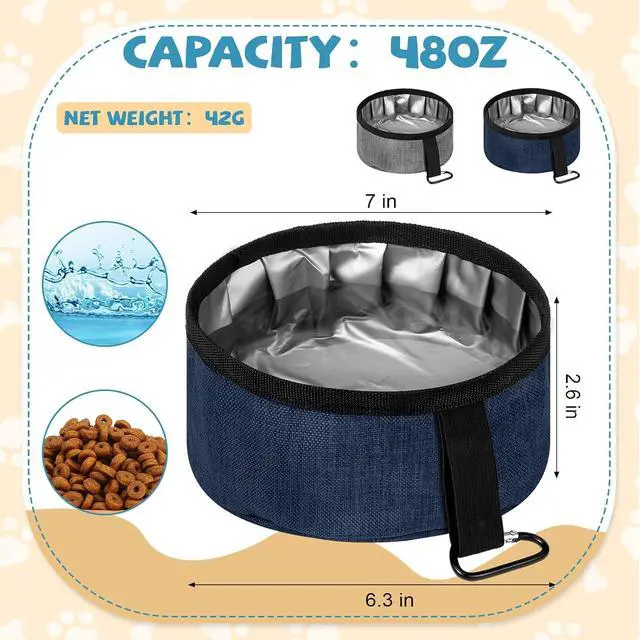 Alt view image 2 of 7 - Meanplan 2 Pack Portable Dog Bowls Foldable Travel Dog Dish Portable Puppy Water and Food Bowl Pet Hiking Accessories for Small and Large Pets(Dark Blue, Gray,40 oz)