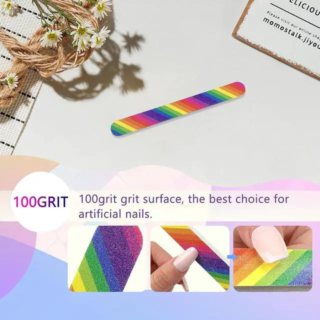 Alt view image 3 of 7 - LNAUJS 24PCS Professional Double-Sided 100/180 Grit Nail Files Colorful Manicure Pedicure Tools