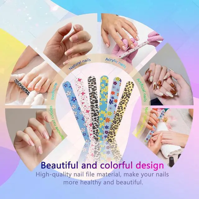 Alt view image 7 of 7 - LNAUJS 24PCS Professional Double-Sided 100/180 Grit Nail Files Colorful Manicure Pedicure Tools