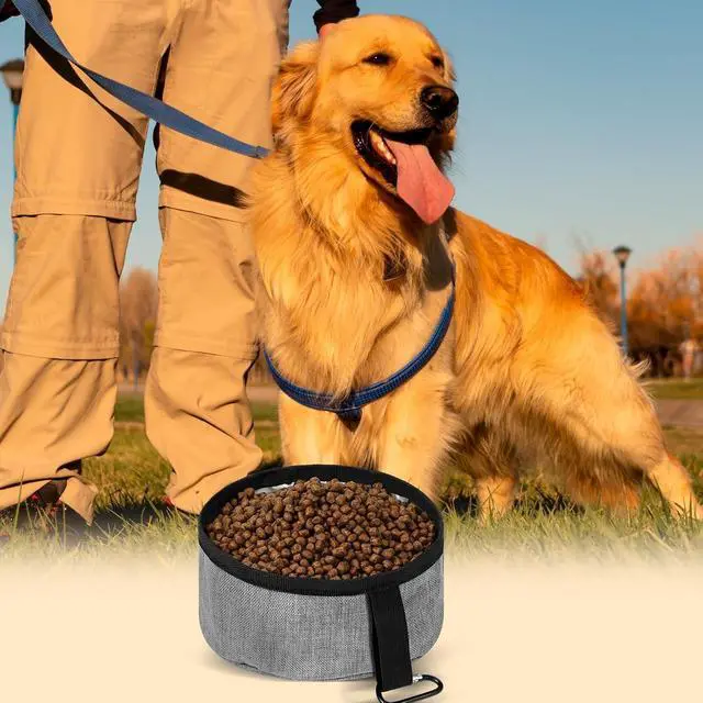 Alt view image 7 of 7 - Meanplan 2 Pack Portable Dog Bowls Foldable Travel Dog Dish Portable Puppy Water and Food Bowl Pet Hiking Accessories for Small and Large Pets(Dark Blue, Gray,40 oz)