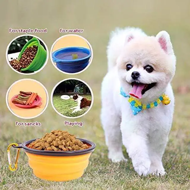 Alt view image 2 of 3 - 2 Pack,12 oz Collapsible Silicone Dog Bowls,Foldable Travel Dog Feeder with Plastic Rim and D-Ring,Portable Basic Dog Bowl,Foldable Feeding Watering pet Supplies (Green)