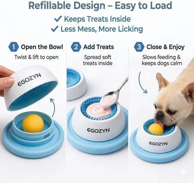 Alt view image 5 of 7 - Dog Lick Bowl for Small Dogs & Cats, Enrichment Liquid Treat Slow Feeder | Keeps Pets Busy Longer with Calm, Focused Treat Time
