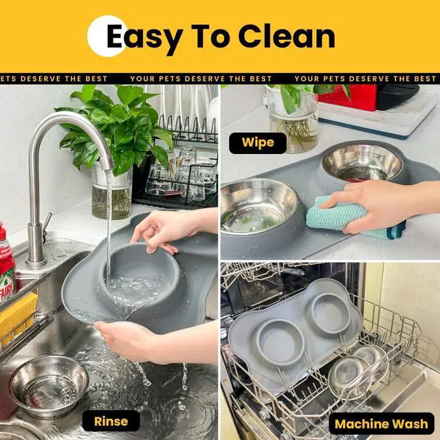 Alt view image 6 of 7 - Conlun Dog Bowls with Silicone Mat, No Spill Stainless Set, XS, Grey | Food Water Dish Set, Rust-proof, Non-slip, Raised Edge Protects Floors, Dishwasher Safe, Foldable Storage, Ideal for RV Trips