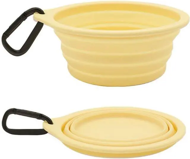 Main image of Collapsible Travel Pet Bowl with Carabiner for Dogs and Cats, Portable Silicone Pet Bowl for Waking, Hiking and Traveling (Yellow)