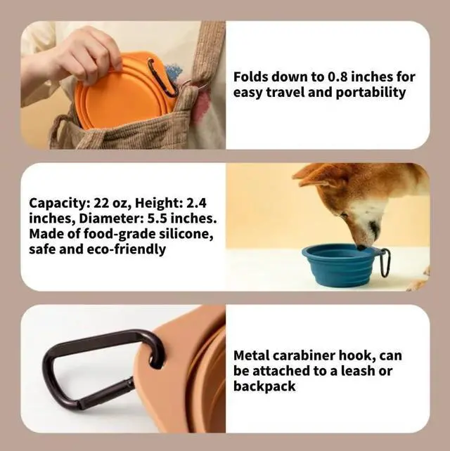 Alt view image 2 of 6 - Collapsible Travel Pet Bowl with Carabiner for Dogs and Cats, Portable Silicone Pet Bowl for Waking, Hiking and Traveling (Yellow)