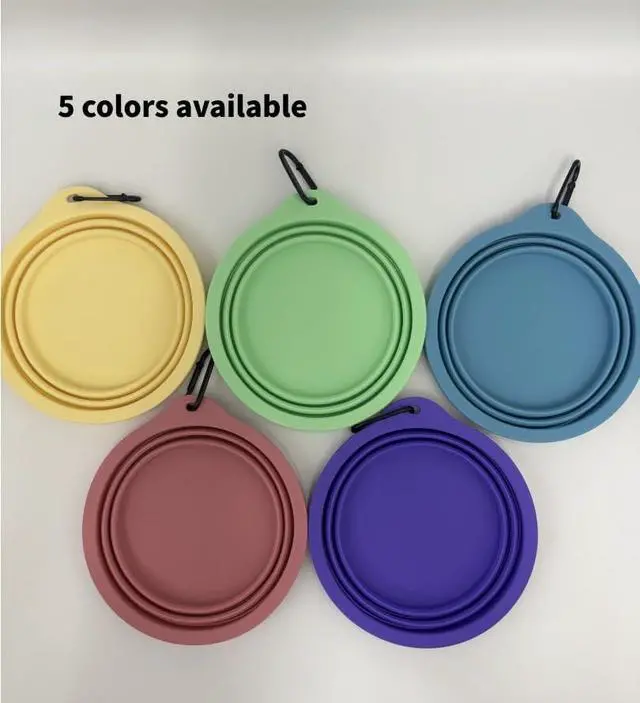 Alt view image 6 of 6 - Collapsible Travel Pet Bowl with Carabiner for Dogs and Cats, Portable Silicone Pet Bowl for Waking, Hiking and Traveling (Yellow)
