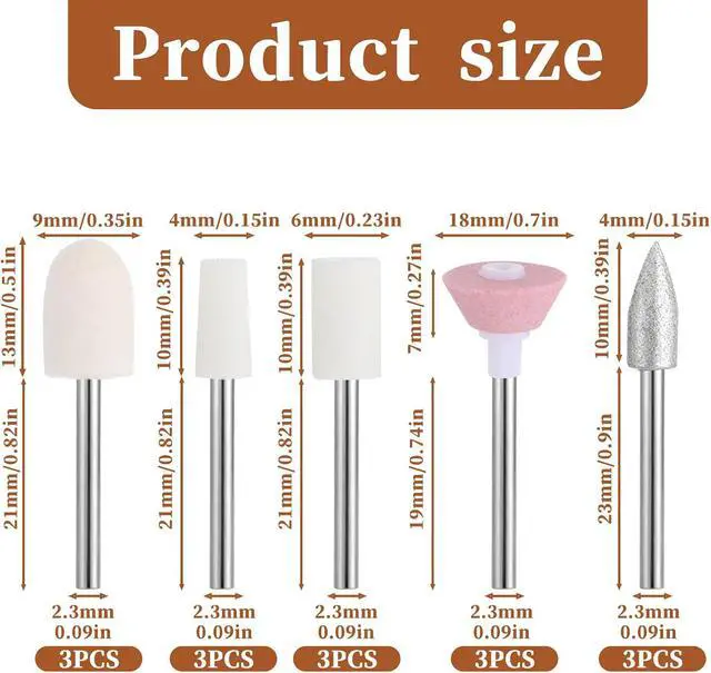 Alt view image 2 of 7 - Nail File Replacement Head Refills Set, 15 PCS Nails File Bit Professional Replacement Electric Nail Drill Bits Set for Home Salon Acrylic Nails Manicure Pedicure Tools