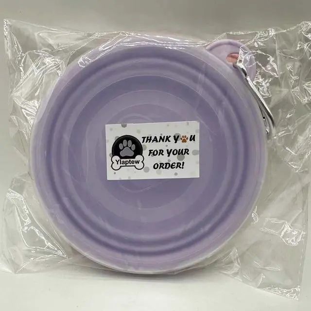 Alt view image 3 of 5 - Small Collapsible Dog Bowl 12oz,2 Pack Portable and Foldable Pet Travel Bowls with 2 Carabiners & Lids for Dogs Cats and Small Animals (Macaron Purple+Pink, 350ml)