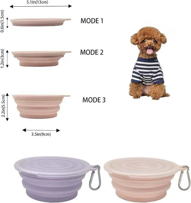 Alt view image 5 of 5 - Small Collapsible Dog Bowl 12oz,2 Pack Portable and Foldable Pet Travel Bowls with 2 Carabiners & Lids for Dogs Cats and Small Animals (Macaron Purple+Pink, 350ml)