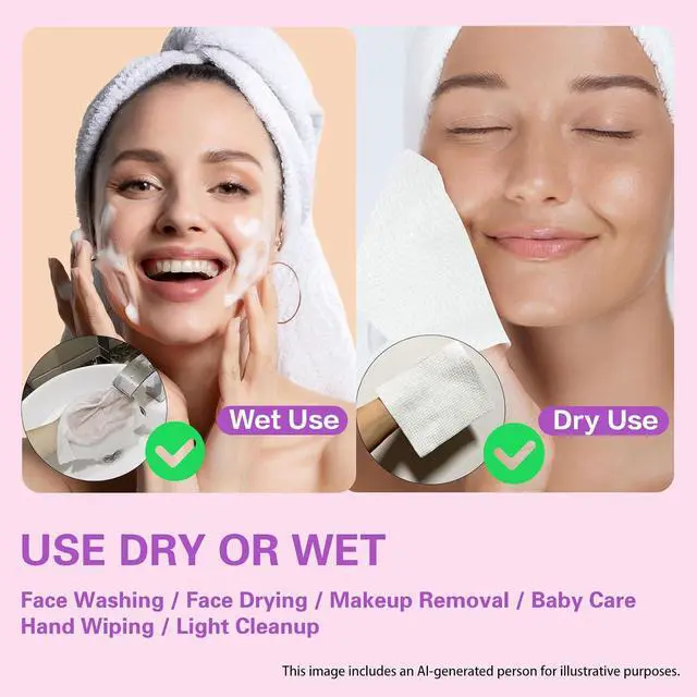 Alt view image 5 of 7 - Vinda Clean Face Towels, Disposable, XL Facial Towels, 30 Count - Thick 100% Rayon Fabric Dry Wipes for Sensitive Skin & Makeup Removal