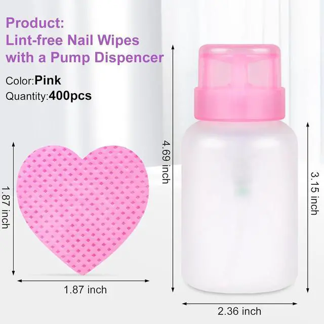 Alt view image 2 of 7 - 400pcs Lint Free Nail Wipes, 1 Pull-Off Pump-Style BottleNail Cleaning Pads, for Cleaning Nails for Manicures, Mascara Extension Glue Cleaning Wipes, and Nail Care Product Sets (Pink + White)