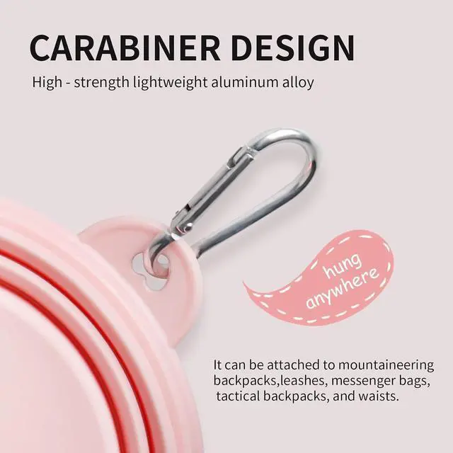Alt view image 4 of 7 - Collapsible Dog Bowls 2-Pack, Portable Travel Dog Bowl with Carabiner, Food-Grade Silicone Pet Bowl for Hiking, Walking(Macaron Pink and Blue)
