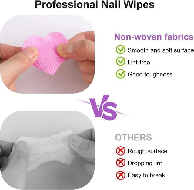Alt view image 3 of 7 - 400pcs Lint Free Nail Wipes, 1 Pull-Off Pump-Style BottleNail Cleaning Pads, for Cleaning Nails for Manicures, Mascara Extension Glue Cleaning Wipes, and Nail Care Product Sets (Pink + White)