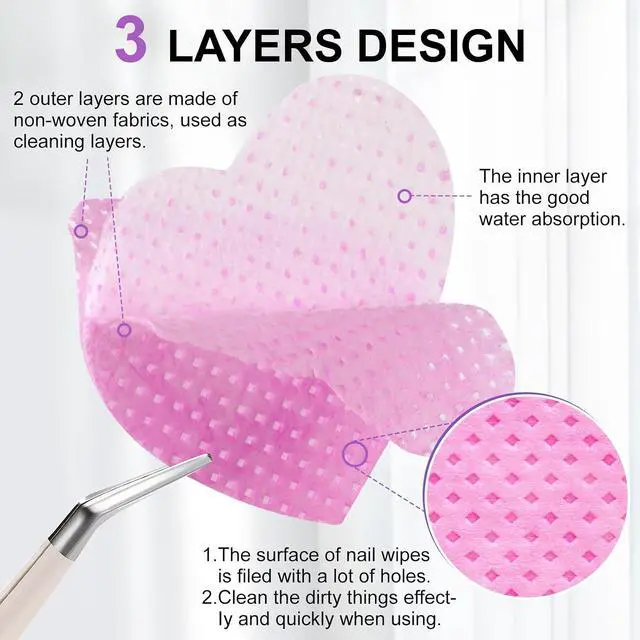 Alt view image 5 of 7 - 400pcs Lint Free Nail Wipes, 1 Pull-Off Pump-Style BottleNail Cleaning Pads, for Cleaning Nails for Manicures, Mascara Extension Glue Cleaning Wipes, and Nail Care Product Sets (Pink + White)