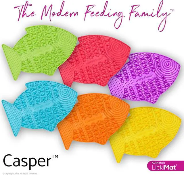 Alt view image 6 of 6 - LickiMat Casper, Fish-Shaped Cat Slow Feeders Lick Mat, Boredom Anxiety Reducer; Perfect for Food, Treats, Yogurt, or Peanut Butter. Fun Alternative to a Slow Feed Cat Bowl or Dish, Turquoise