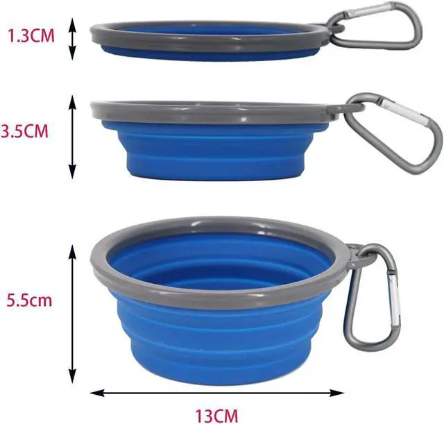 Alt view image 3 of 3 - 2 Pack,12 oz Collapsible Silicone Dog Bowls,Foldable Travel Dog Feeder with Plastic Rim and D-Ring,Portable Basic Dog Bowl,Foldable Feeding Watering pet Supplies (Green)