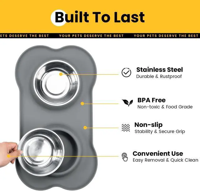 Alt view image 3 of 7 - Conlun Dog Bowls with Silicone Mat, No Spill Stainless Set, XS, Grey | Food Water Dish Set, Rust-proof, Non-slip, Raised Edge Protects Floors, Dishwasher Safe, Foldable Storage, Ideal for RV Trips
