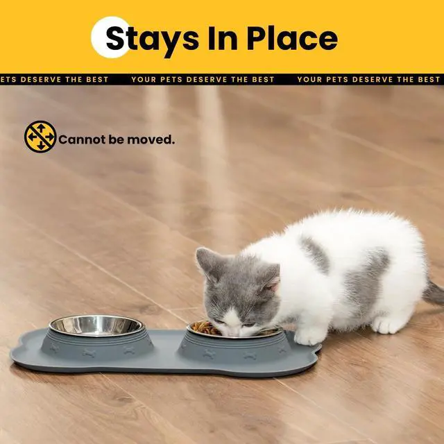 Alt view image 4 of 7 - Conlun Dog Bowls with Silicone Mat, No Spill Stainless Set, XS, Grey | Food Water Dish Set, Rust-proof, Non-slip, Raised Edge Protects Floors, Dishwasher Safe, Foldable Storage, Ideal for RV Trips