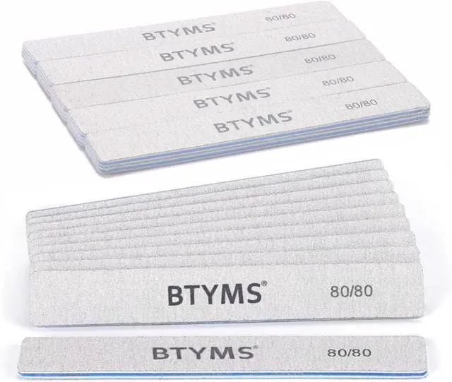 Main image of 10 Count 80/80 Grit Rectangle Nail Files for Acrylic Nails, Reusable Buffering Files Double Sided Emery Boards for Nails