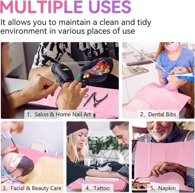 Alt view image 6 of 7 - Makartt 50 Pcs Pink Disposable Nail Mats, 18"x13" Waterproof | 3-Ply Absorbent Nail Mat with PE backing, Foldable for Easy Storage, Ideal for Salon, Tattoo, and Home DIY Manicure