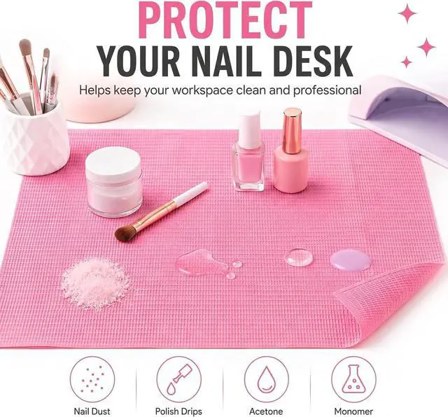 Alt view image 7 of 7 - Makartt 50 Pcs Pink Disposable Nail Mats, 18"x13" Waterproof | 3-Ply Absorbent Nail Mat with PE backing, Foldable for Easy Storage, Ideal for Salon, Tattoo, and Home DIY Manicure