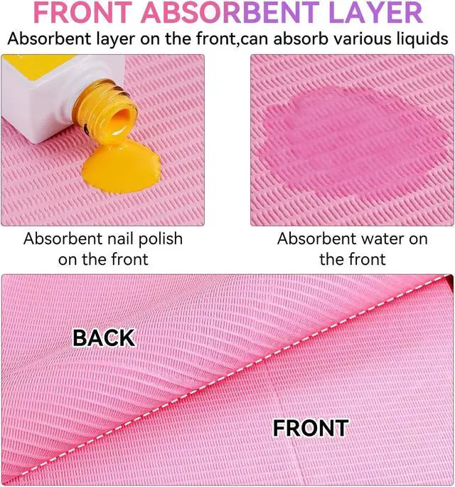 Alt view image 2 of 7 - Makartt 50 Pcs Pink Disposable Nail Mats, 18"x13" Waterproof | 3-Ply Absorbent Nail Mat with PE backing, Foldable for Easy Storage, Ideal for Salon, Tattoo, and Home DIY Manicure