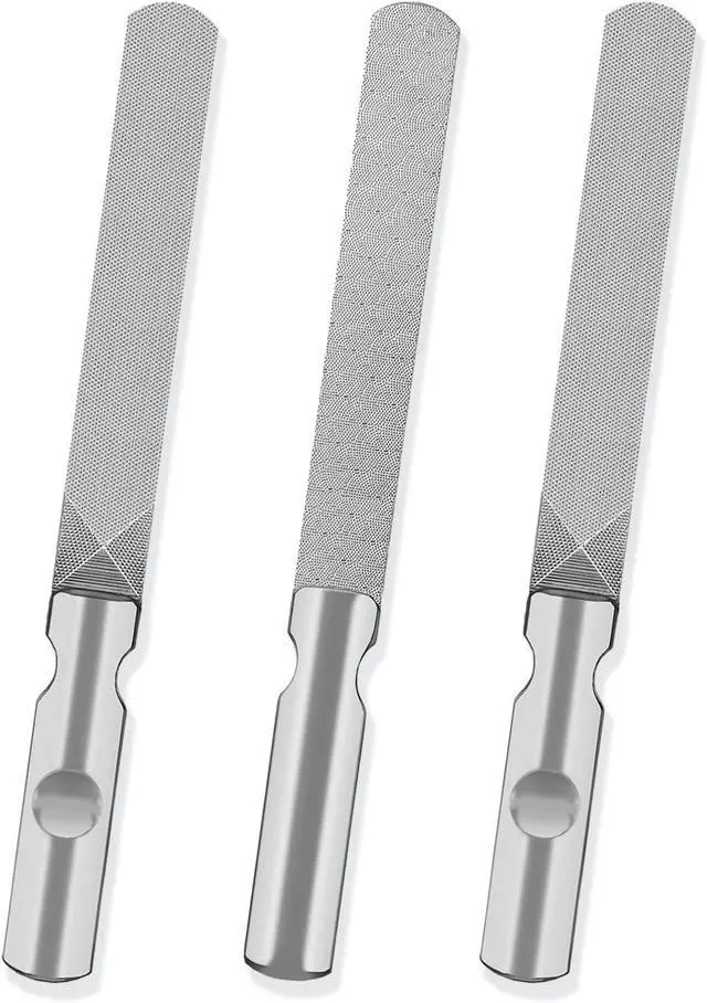 Main image of LNAUJS 3 Pack Round Tip Stainless Steel Nail File, 4.76 inches (12.1 cm) Length, 0.43 inches (1.1 cm) Width, 2 Different Grit Surfaces for Various Occasions.