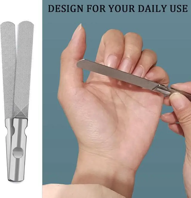 Alt view image 6 of 6 - LNAUJS 3 Pack Round Tip Stainless Steel Nail File, 4.76 inches (12.1 cm) Length, 0.43 inches (1.1 cm) Width, 2 Different Grit Surfaces for Various Occasions.