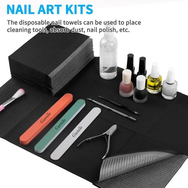 Alt view image 7 of 7 - Nail Art Table Mat - Disposable Nail Paper Towels (50PCS) - Black Waterproof 3-Ply Nail Art Paper 13" X 18" Pads for Nail Table Decoration Kit, Nail Art Accessories