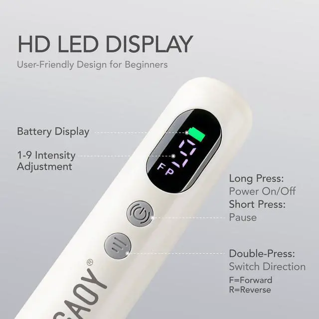 Alt view image 3 of 6 - GAOY Cordless Nail Drill, Electric Nail File with LED Display, Milky White | Acrylic Gel Nails, Hand Feet Thick Nails Trimmer Buffer Tool, Lightweight Low-Noise, Gift for Women, Nail Art Beginner